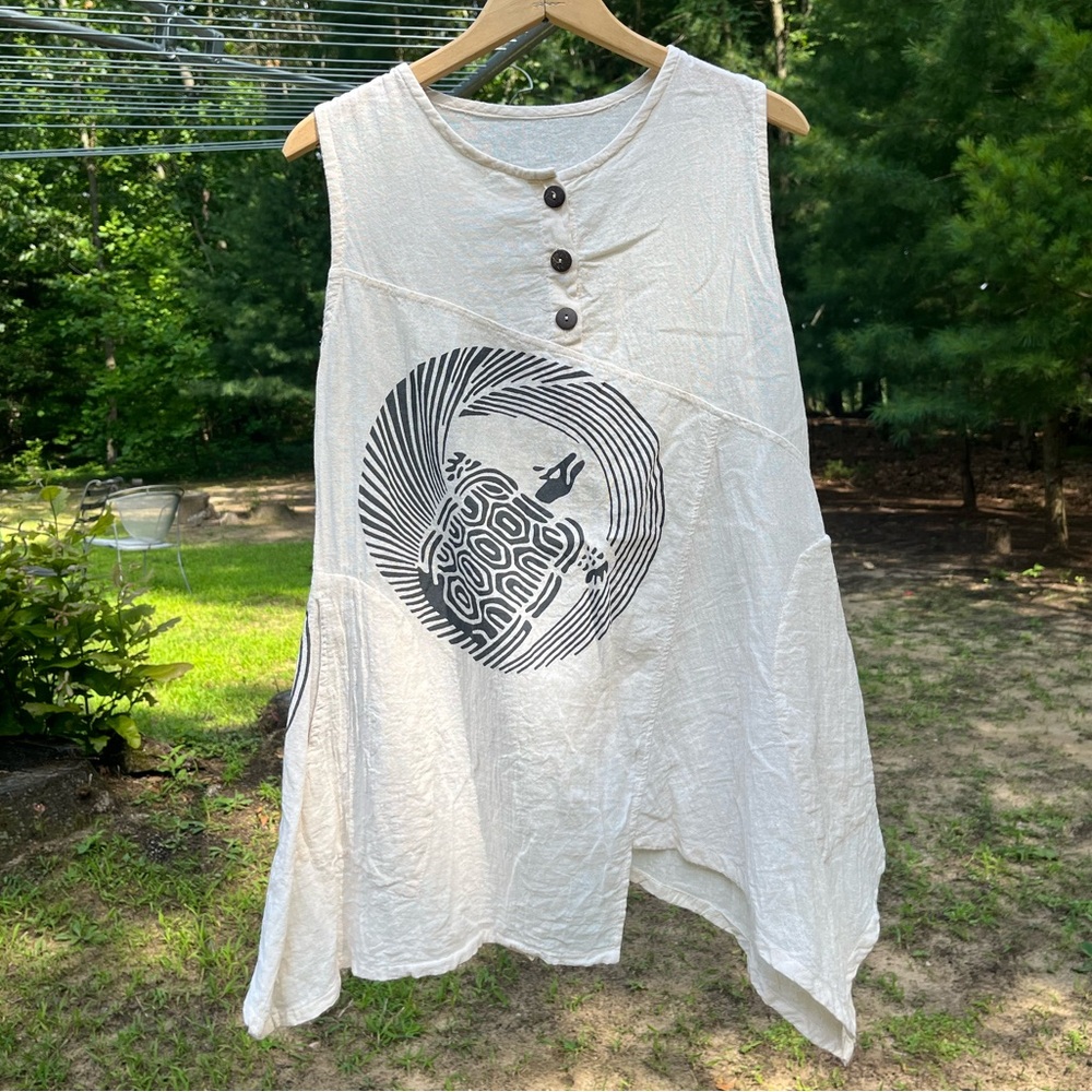 Thai Asymmetrical Turtle Tank Top Cotton Neutral Boho Hippie Earthy - Picture 12 of 12